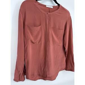 Everlane Rust 100% Silk Button Long Sleeve Blouse Round Neck Lightweight S